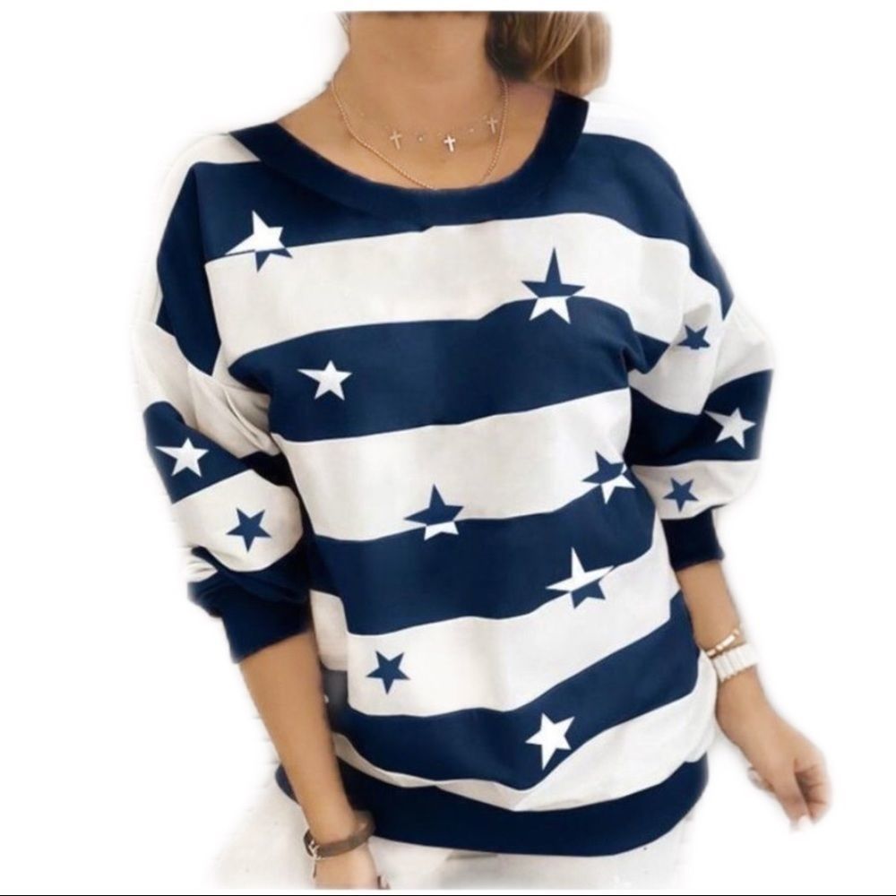 Navy Blue and White Stars & Stripes Top - Picture 2 of 3